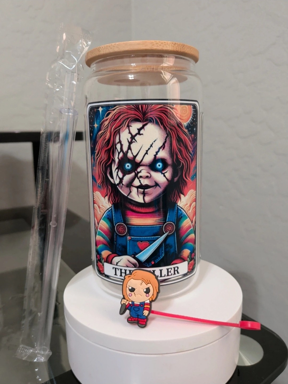 Horror Chucky Glass Jar with Bamboo Lid - Multicolor